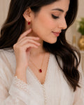 ❤️ Elegant Ruby Red Square Pendant & Earrings Set