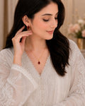 Elegant Ruby Red Teardrop Pendant & Earrings Set